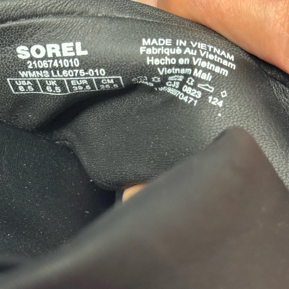 Sorel Black and White Platform Slide Sandals